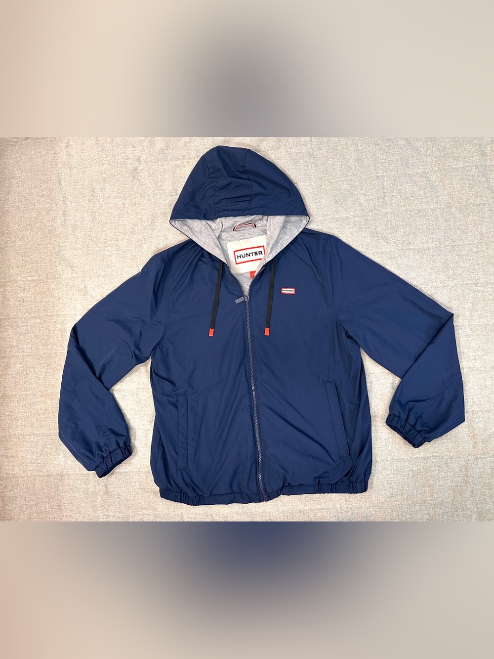 Hunter Navy Baltico Jersey Lined Full Zip Hoodie Rain Jacket Light Men’s M